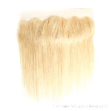 Single Donor Malaysian Raw Ear To Ear Pre Plucked Straight 613 Cuticle Aligned Hair Lace Frontal Bundles Blond